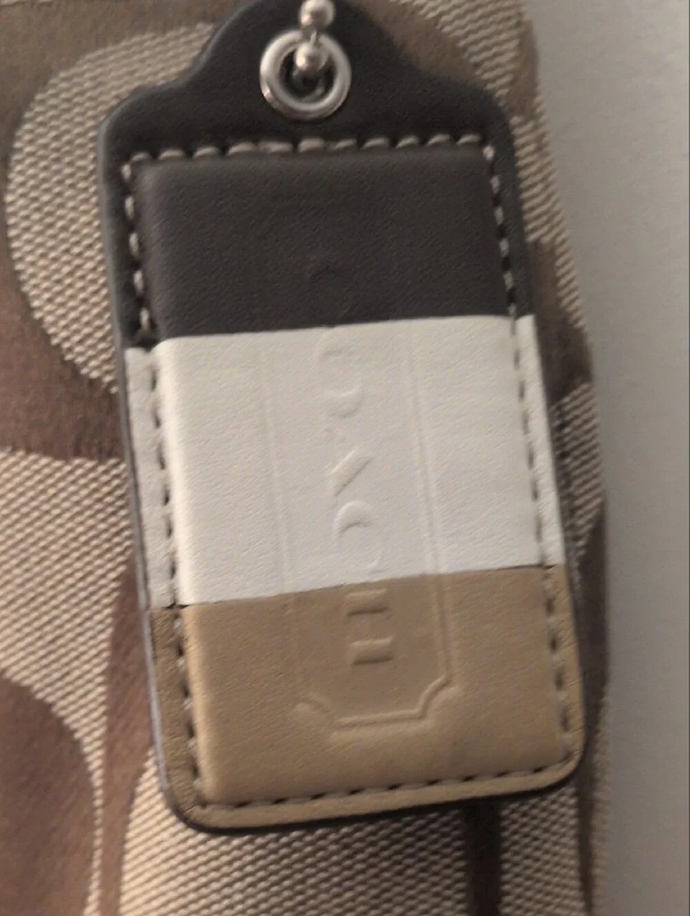 Coach Hampton Khaki and Chocolate Signature Stripe Shoulder Bag